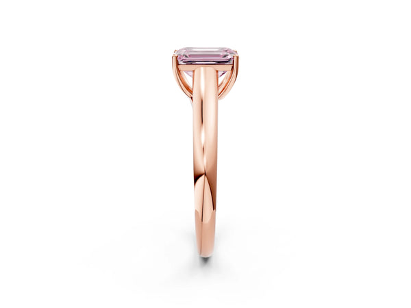 Rose gold Fancy Pink Emerald Cut Solitaire Engagement Ring with Tapered Band and Four-Prong Setting