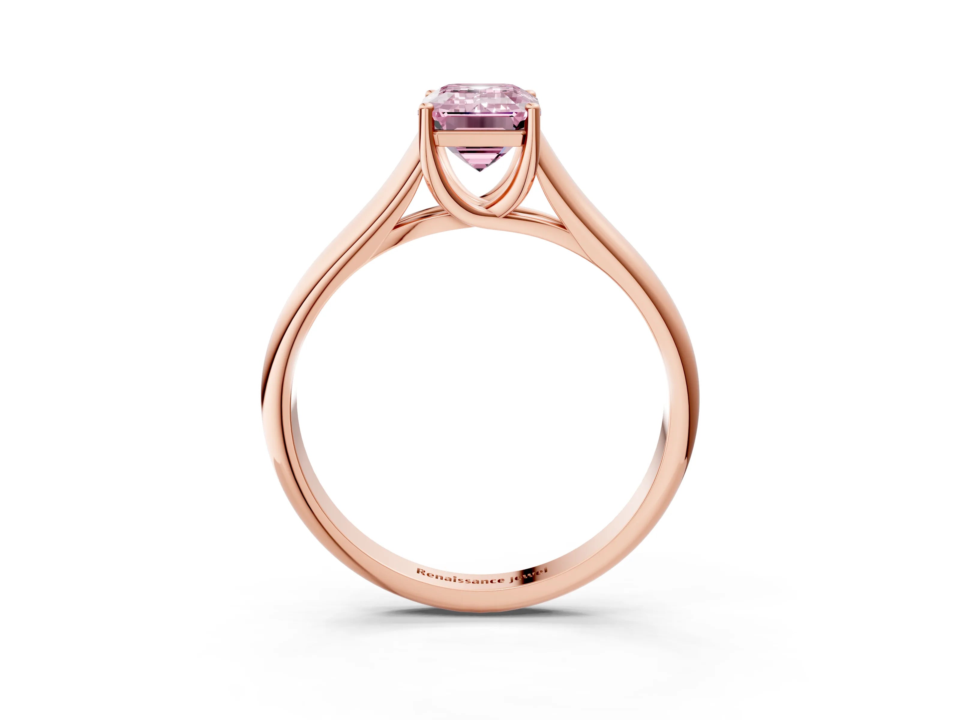 Rose gold Fancy Pink Emerald Cut Solitaire Engagement Ring with Tapered Band and Four-Prong Setting_6