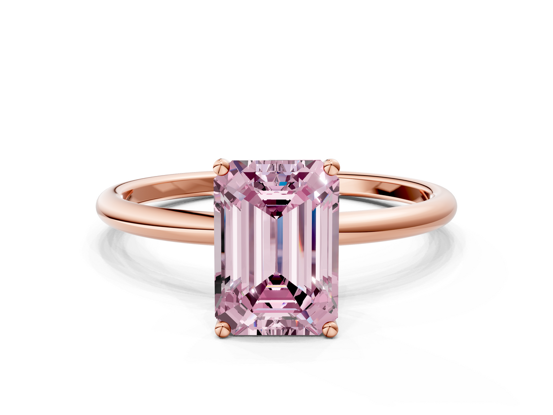 Rose gold Fancy Pink Emerald  Cut Solitaire Engagement Ring with Thin Band and Four-Prong Setting_3