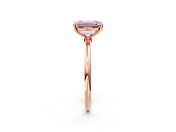 Rose gold Fancy Pink Emerald  Cut Solitaire Engagement Ring with Thin Band and Four-Prong Setting