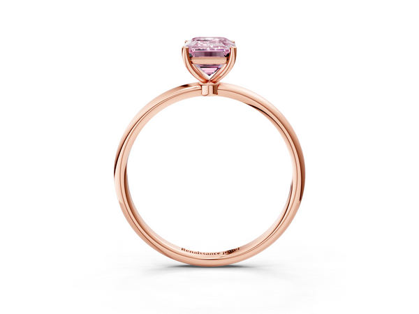 Rose gold Fancy Pink Emerald  Cut Solitaire Engagement Ring with Thin Band and Four-Prong Setting
