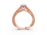 Rose gold Fancy Pink Emerald  Cut Solitaire Engraved Band with Four-Prong Setting_82