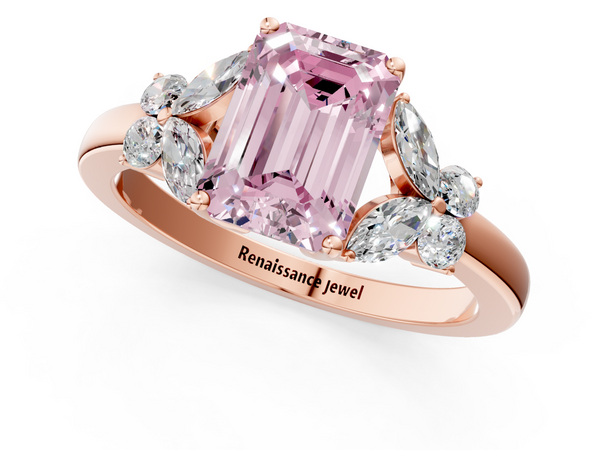 Rose gold Fancy Pink Emerald  Cut Solitaire Floral Diamond Ring with Four-Prong Setting