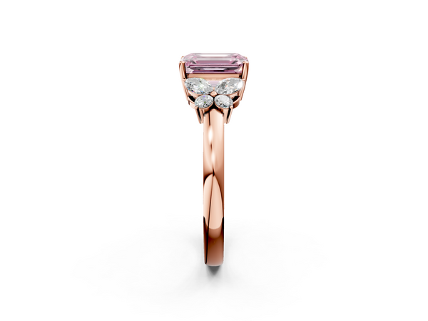 Rose gold Fancy Pink Emerald  Cut Solitaire Floral Diamond Ring with Four-Prong Setting