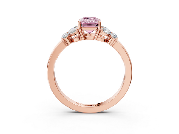 Rose gold Fancy Pink Emerald  Cut Solitaire Floral Diamond Ring with Four-Prong Setting