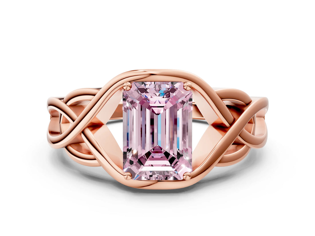 Rose gold Fancy Pink Emerald Cut Solitaire Intertwined Band Prong Setting Ring