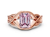 Rose gold Fancy Pink Emerald Cut Solitaire Intertwined Band Prong Setting Ring