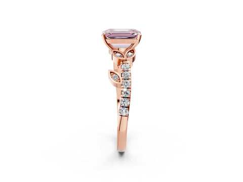 Rose gold Fancy Pink Emerald Cut Solitaire Leaf-Inspired Diamond Ring with Pavé Band and Four-Prong Setting_2
