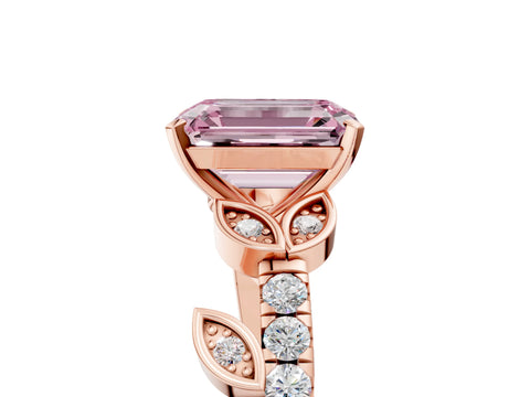 Rose gold Fancy Pink Emerald Cut Solitaire Leaf-Inspired Diamond Ring with Pavé Band and Four-Prong Setting_5