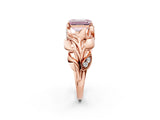 Rose gold Fancy Pink Emerald Cut Solitaire Leaf-Inspired Engagement Ring with Prong Setting_14
