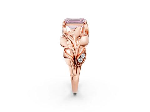 Rose gold Fancy Pink Emerald Cut Solitaire Leaf-Inspired Engagement Ring with Prong Setting_2