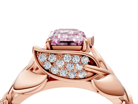 Rose gold Fancy Pink Emerald Cut Solitaire Leaf-Inspired Engagement Ring with Prong Setting_4