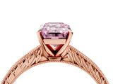 Rose gold Fancy Pink Emerald Cut Solitaire Milgrain Engraved Band with Four-Prong Setting_4
