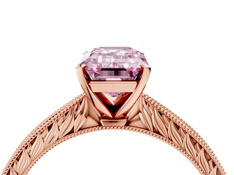 Rose gold Fancy Pink Emerald Cut Solitaire Milgrain Engraved Band with Four-Prong Setting_4