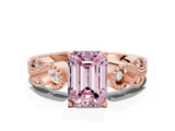 Rose gold Fancy Pink Emerald Cut Solitaire Milgrain Leaf Band with Prong Setting