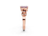 Rose gold Fancy Pink Emerald Cut Solitaire Milgrain Leaf Band with Prong Setting_2