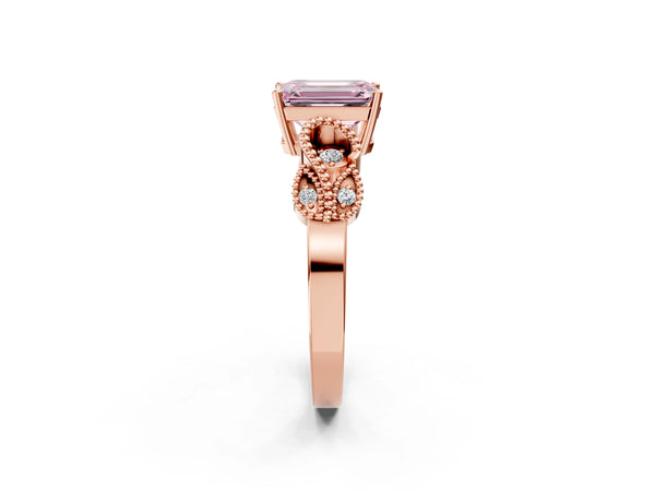 Rose Gold Emerald Cut Vintage Solitaire Engagement Ring Setting for Fancy Pink Center