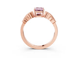 Rose gold Fancy Pink Emerald Cut Solitaire Milgrain Leaf Band with Prong Setting_3