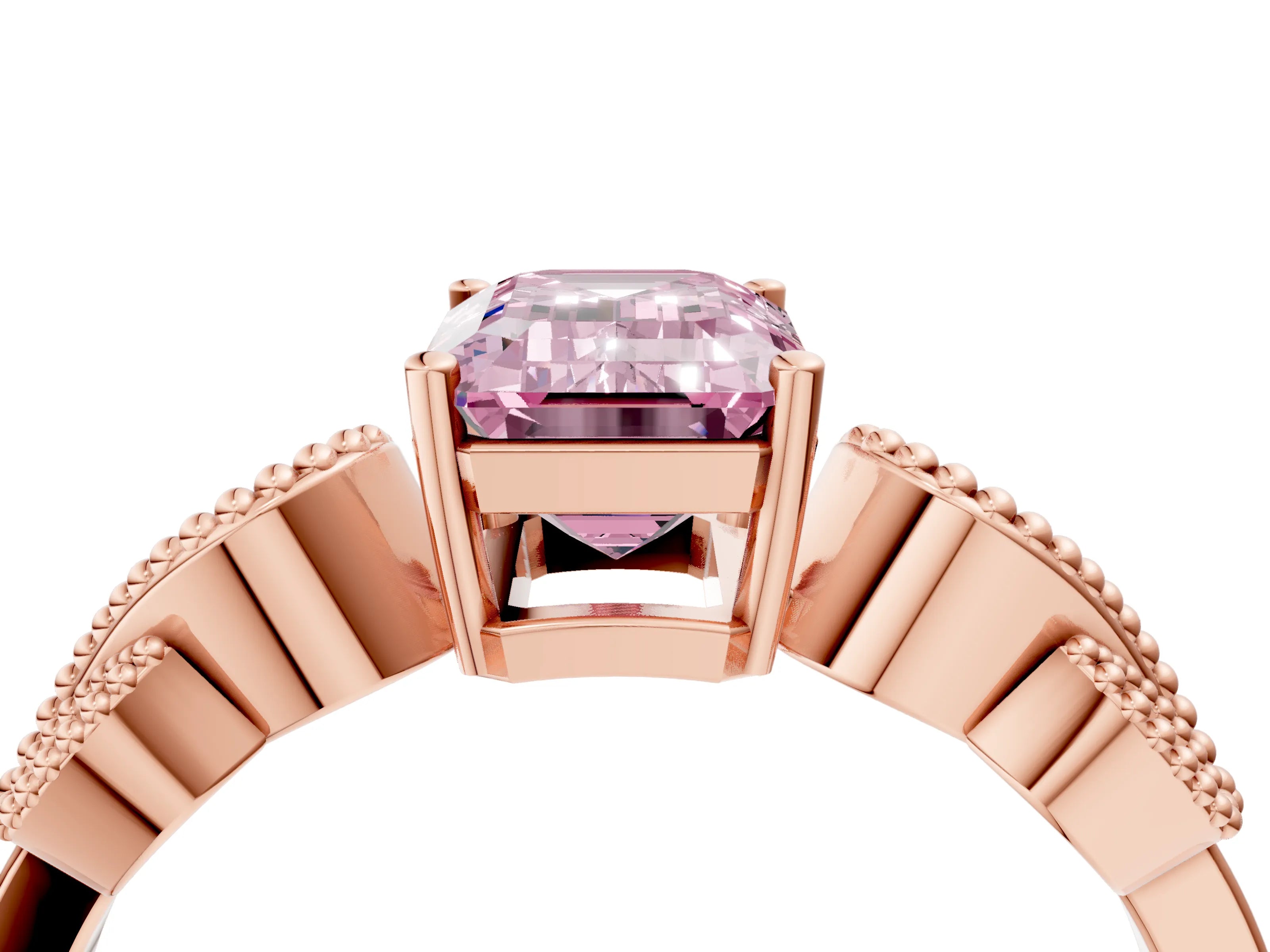Rose gold Fancy Pink Emerald Cut Solitaire Milgrain Leaf Band with Prong Setting_4