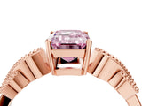 Rose gold Fancy Pink Emerald Cut Solitaire Milgrain Leaf Band with Prong Setting_4