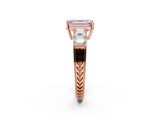 Rose gold Fancy Pink Emerald Cut Solitaire Princess Side Stone Engraved Band Prong Setting Ring_2