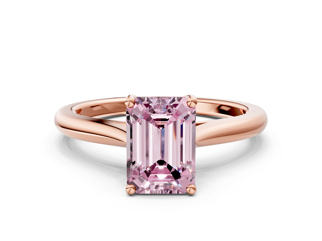 Rose gold Fancy Pink Emerald  Cut Solitaire Ring with Cathedral Band and Four-Prong Setting_81