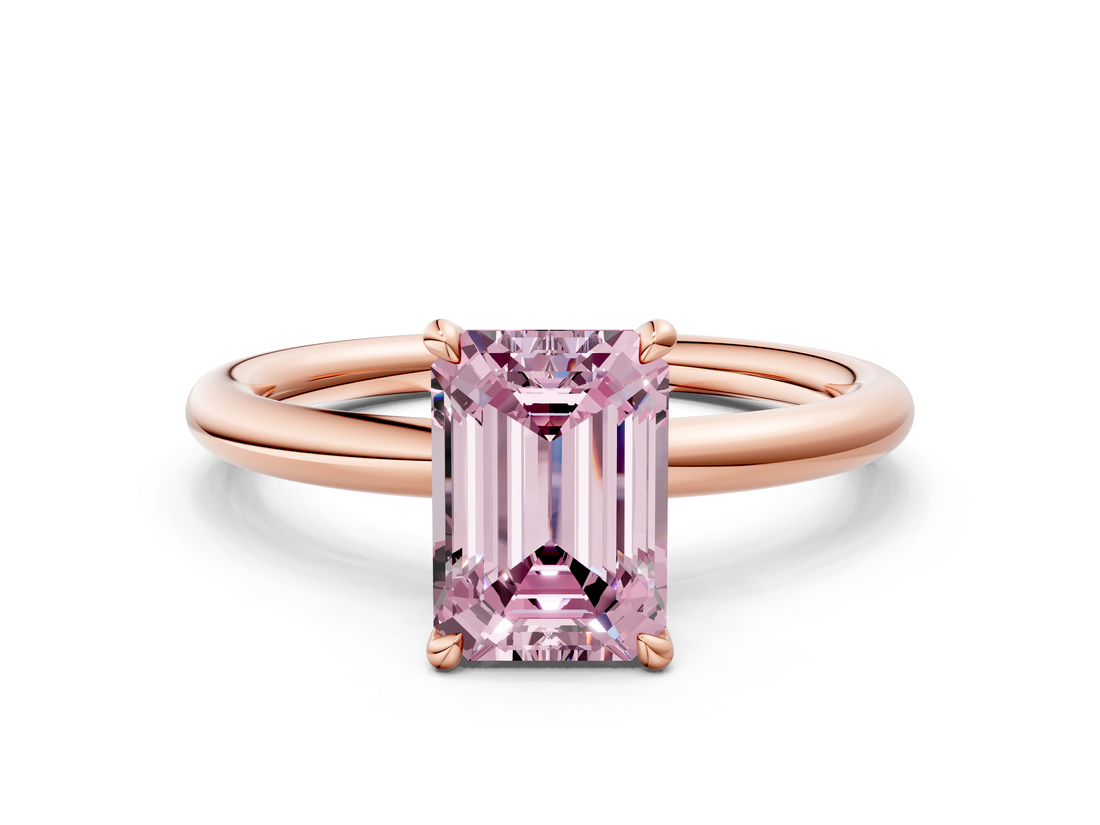 Rose gold Fancy Pink Emerald  Cut Solitaire Ring with Thin Band and Four-Prong Setting_16