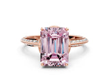 Rose gold Fancy Pink Emerald Cut Solitaire Split Shank Pave Diamond Engagement Ring with Four-Prong Setting