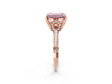 Rose gold Fancy Pink Emerald Cut Solitaire Split Shank Pave Diamond Engagement Ring with Four-Prong Setting_2