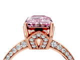 Rose gold Fancy Pink Emerald Cut Solitaire Split Shank Pave Diamond Engagement Ring with Four-Prong Setting_4