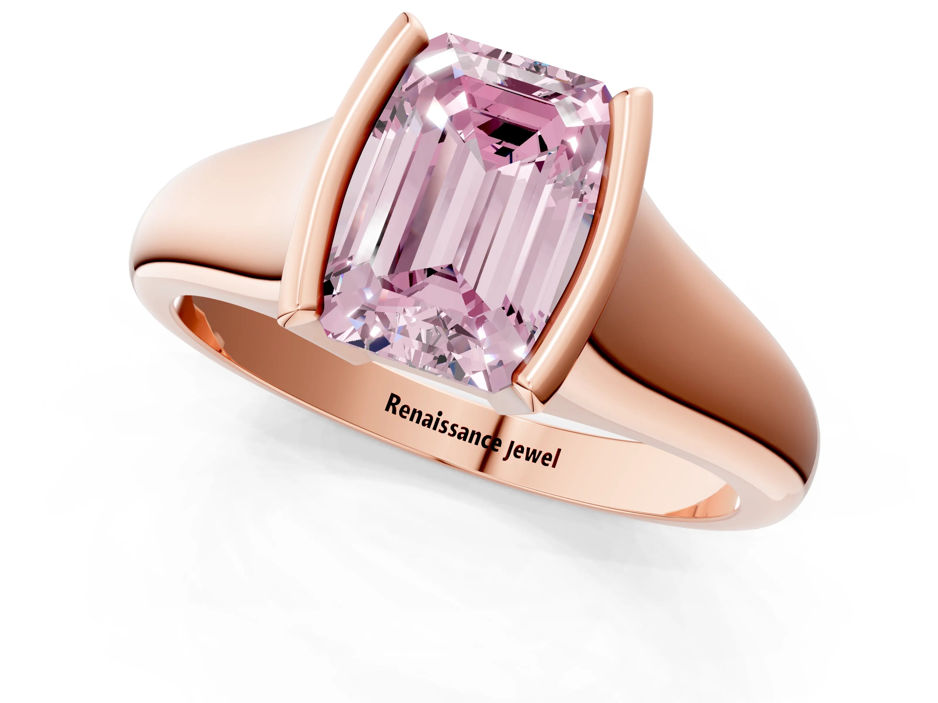 Rose gold Fancy Pink Emerald Cut Solitaire Tension Set Diamond Ring with Split Shank Band_1