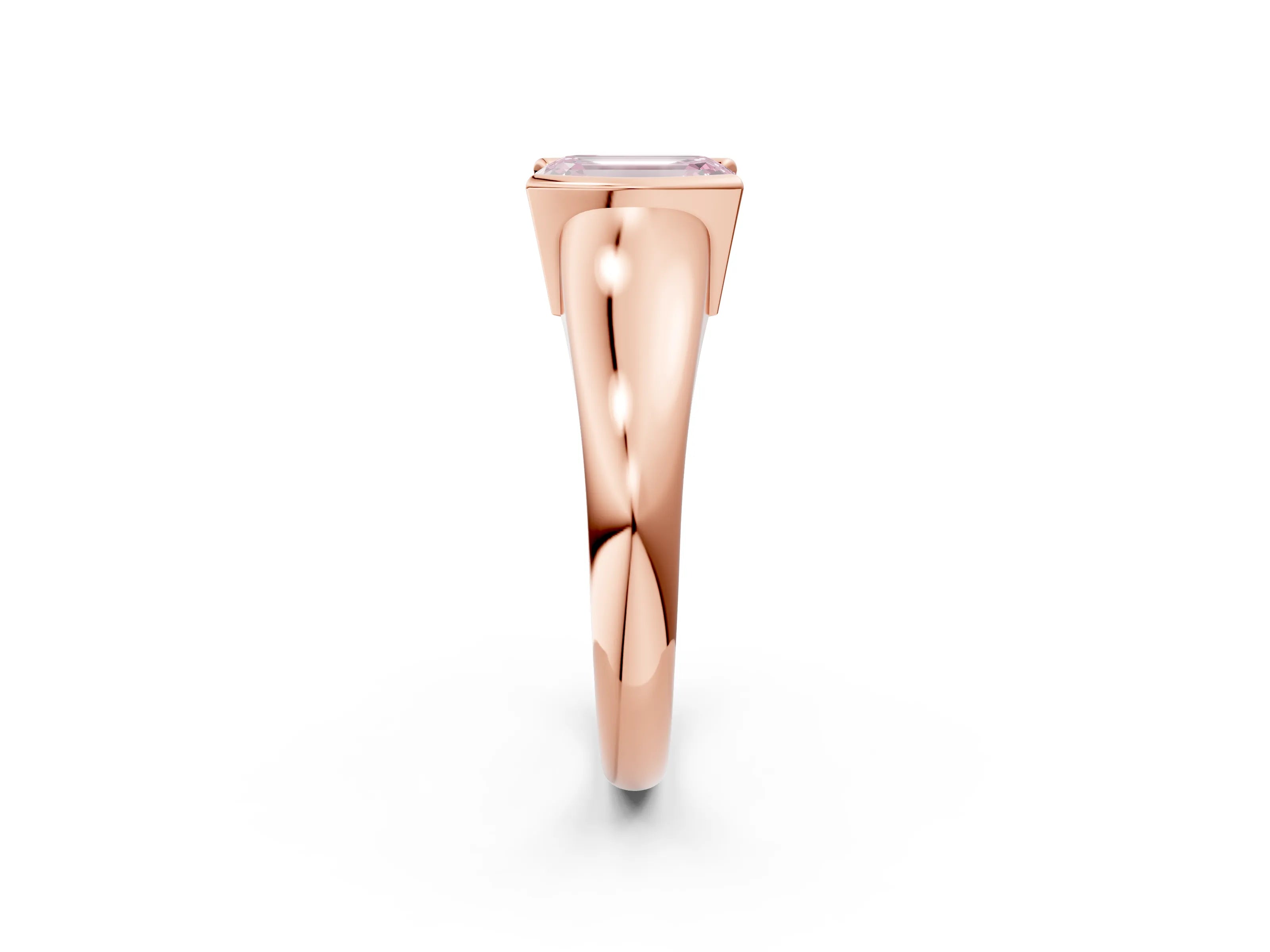 Rose gold Fancy Pink Emerald Cut Solitaire Tension Set Diamond Ring with Split Shank Band_2