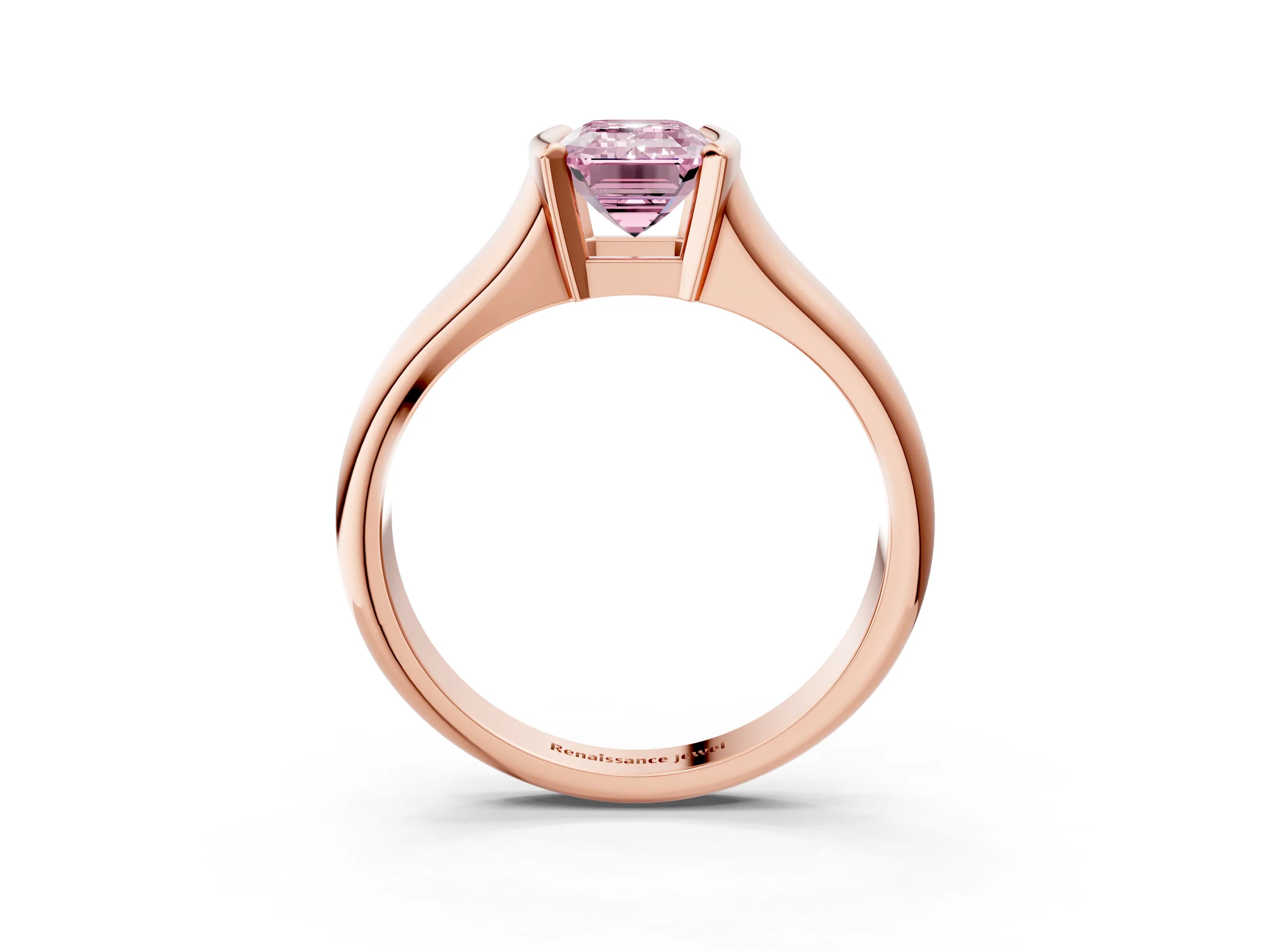 Rose gold Fancy Pink Emerald Cut Solitaire Tension Set Diamond Ring with Split Shank Band_3