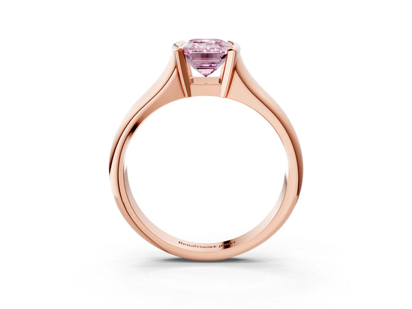 Rose Gold Emerald Cut Tension Style Solitaire Engagement Ring Setting for Fancy Pink Center