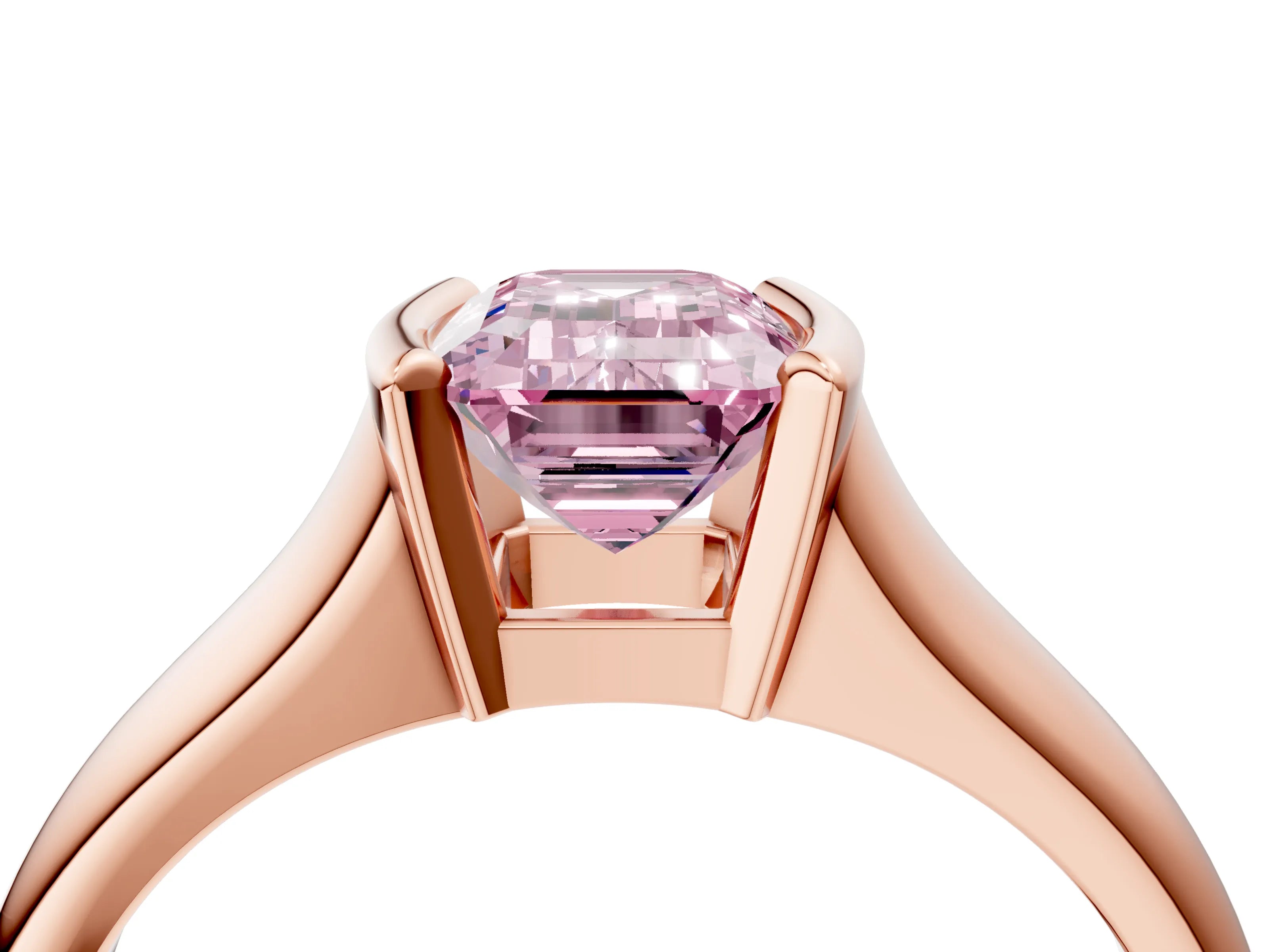 Rose gold Fancy Pink Emerald Cut Solitaire Tension Set Diamond Ring with Split Shank Band_4