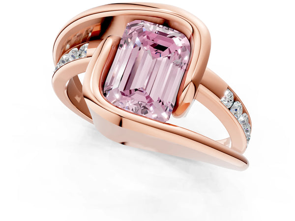 Rose gold Fancy Pink Emerald Cut Solitaire Tension-Set Diamond Split Shank Ring