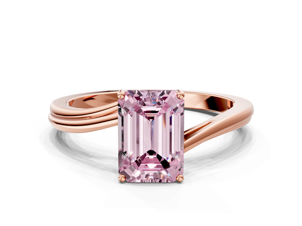Rose gold Fancy Pink Emerald  Cut Solitaire Twist Band Ring with Four-Prong Setting