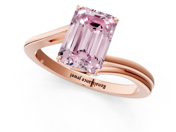 Rose gold Fancy Pink Emerald  Cut Solitaire Twist Band Ring with Four-Prong Setting