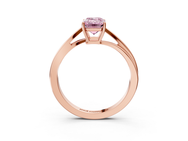 Rose gold Fancy Pink Emerald  Cut Solitaire Twist Band Ring with Four-Prong Setting