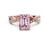 Rose gold Fancy Pink Emerald Cut Solitaire Twist Pave Diamond Engagement Ring with Prong Setting