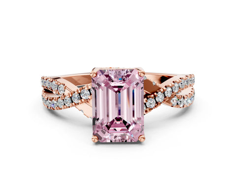Rose gold Fancy Pink Emerald Cut Solitaire Twist Pave Diamond Engagement Ring with Prong Setting_24