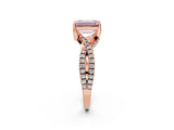 Rose gold Fancy Pink Emerald Cut Solitaire Twist Pave Diamond Engagement Ring with Prong Setting_26