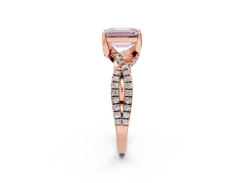 Rose gold Fancy Pink Emerald Cut Solitaire Twist Pave Diamond Engagement Ring with Prong Setting_2