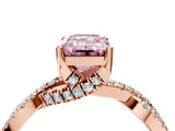 Rose gold Fancy Pink Emerald Cut Solitaire Twist Pave Diamond Engagement Ring with Prong Setting_4