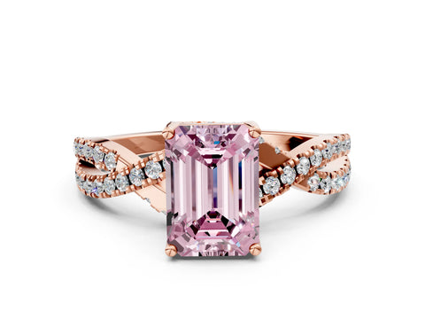 Rose gold Fancy Pink Emerald Cut Solitaire Twist Pave Diamond Engagement Ring with Prong Setting