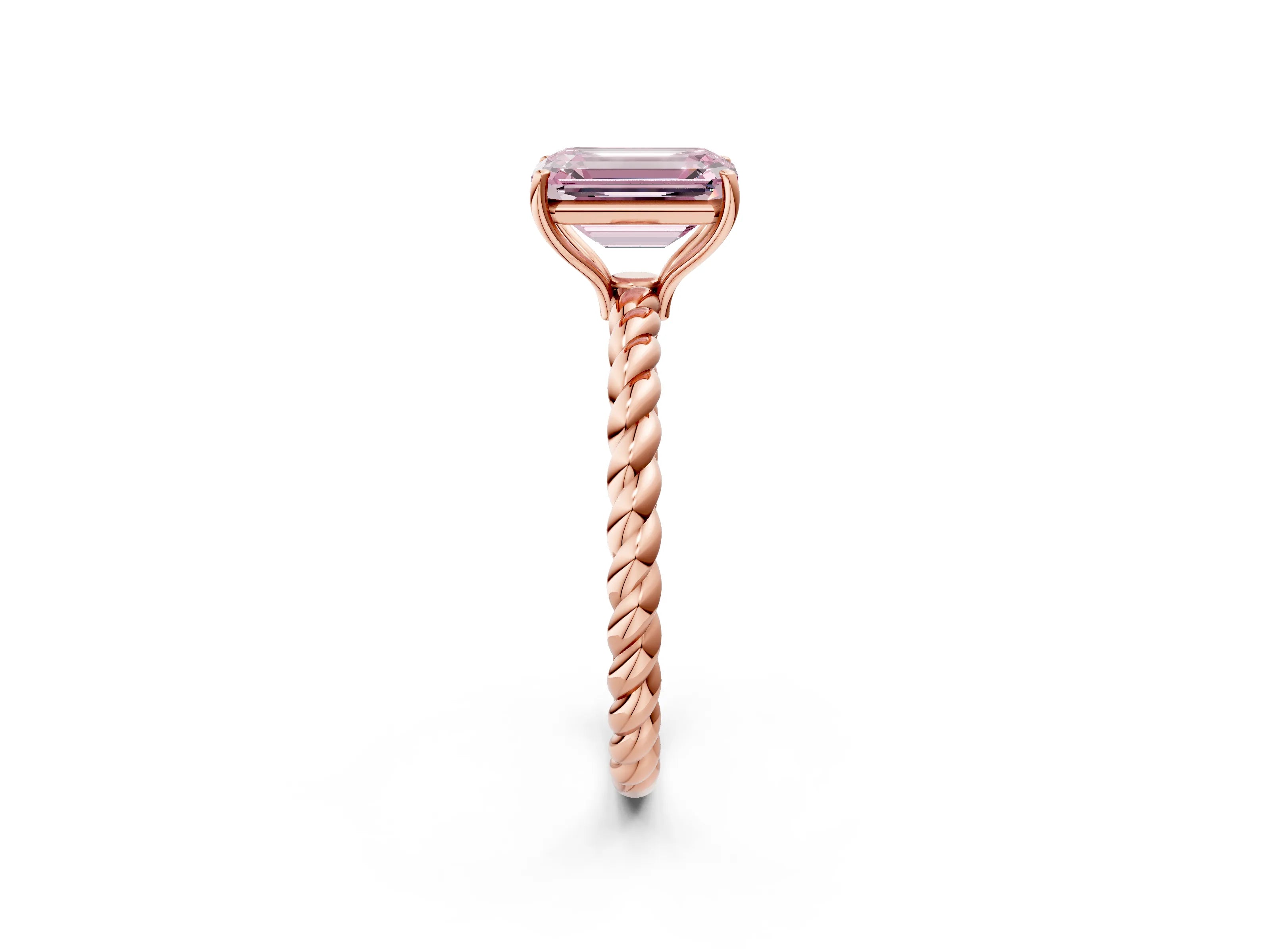 Rose gold Fancy Pink Emerald Cut Solitaire Twisted Band 4-Prong Ring_2