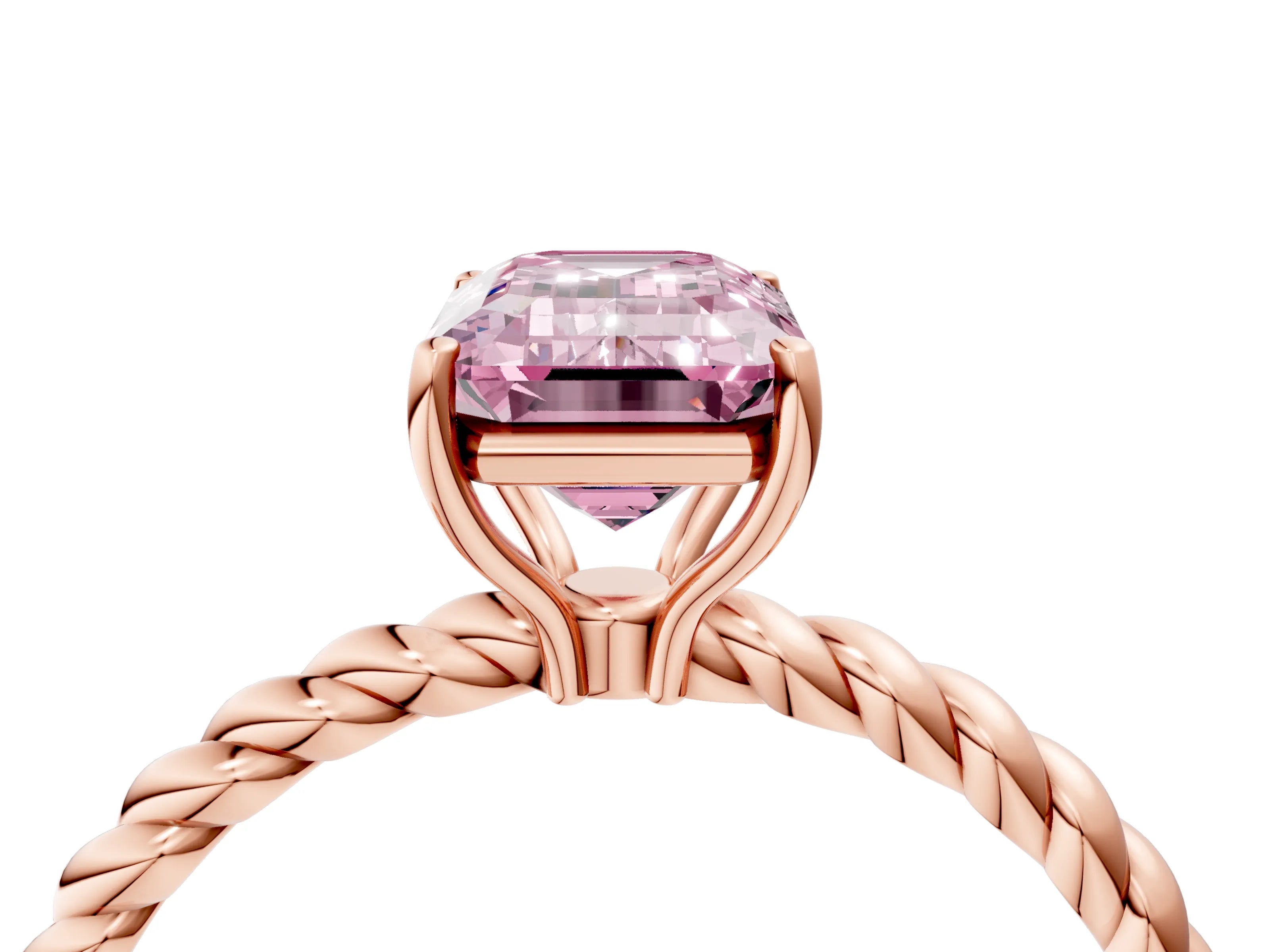 Rose gold Fancy Pink Emerald Cut Solitaire Twisted Band 4-Prong Ring_4
