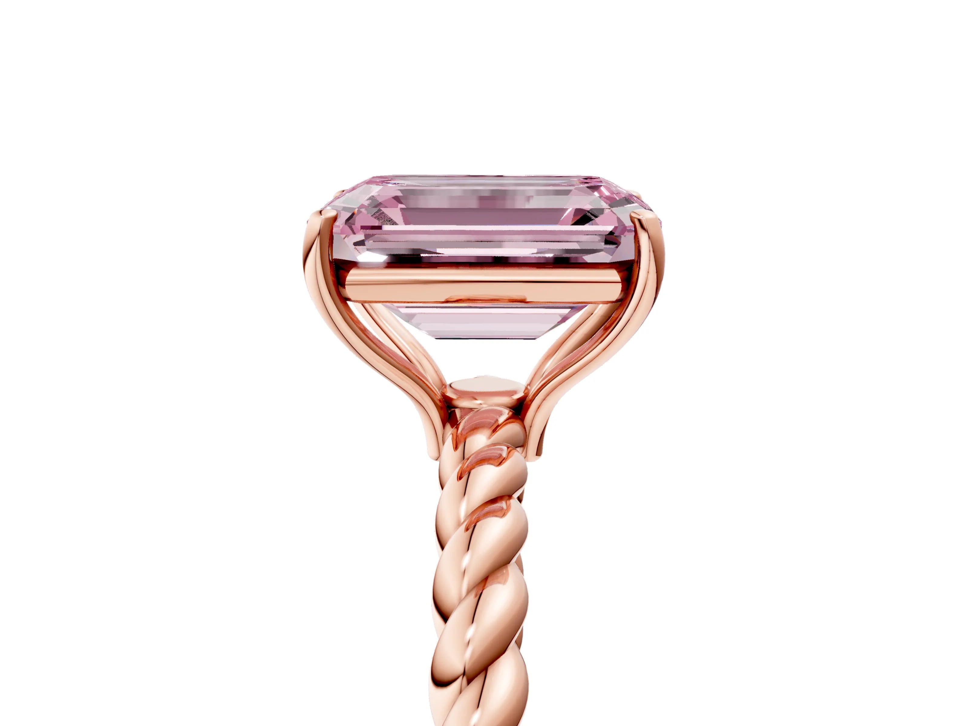 Rose gold Fancy Pink Emerald Cut Solitaire Twisted Band 4-Prong Ring_5