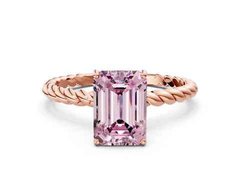 Rose gold Fancy Pink Emerald Cut Solitaire Twisted Band 4-Prong Ring