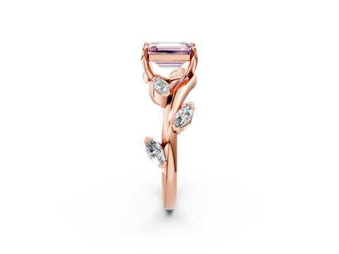 Rose gold Fancy Pink Emerald Cut Solitaire Twisted Band Marquise Accent Prong Setting Ring_2